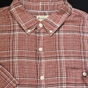 Weatherproof Vintage Mens XXL Linen Blend Plaid Short Sleeve Shirt Rust Red